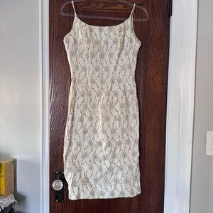 Handmade Vintage Embroidered Cream Gold Dress XS